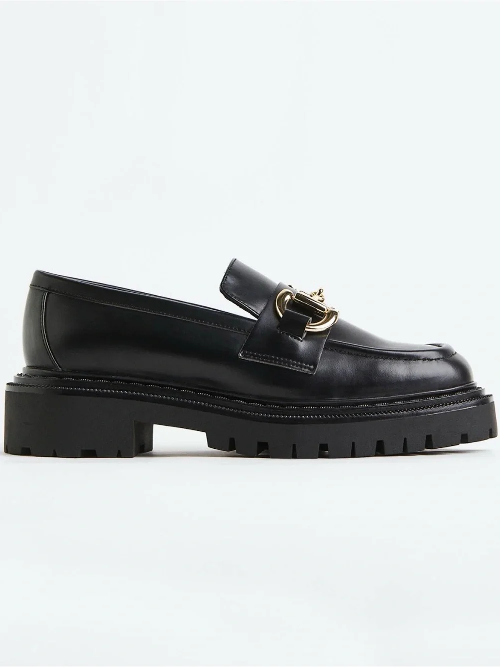 NWOT H&M Black Chunky Loafer with Gold Bit Hardware - Women Size 5.5